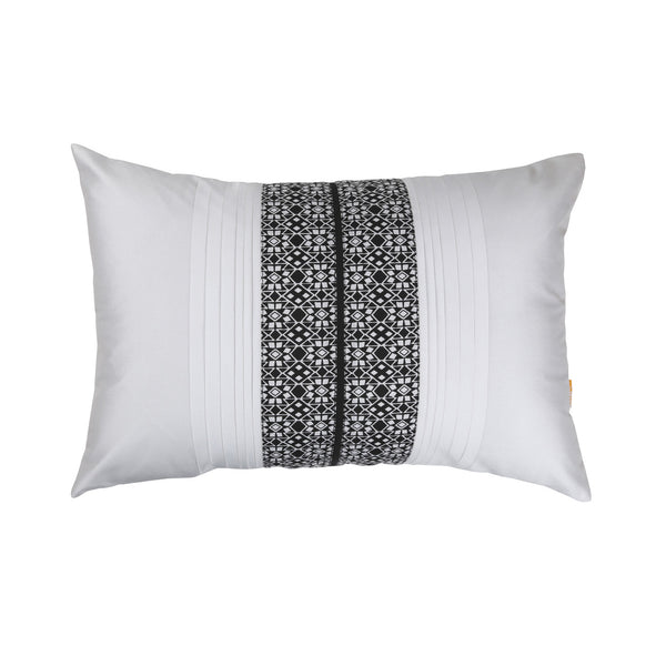 White Pleated Cushion Cover, White Pleated Cushion with Contrast Monochrome Print, Hidden Closure, Elegant Accent Pillow (16