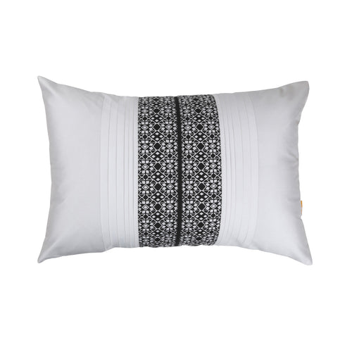 White Pleated Cushion Cover, White Pleated Cushion with Contrast Monochrome Print, Concealed Zipper, Modern Throw Pillow (12