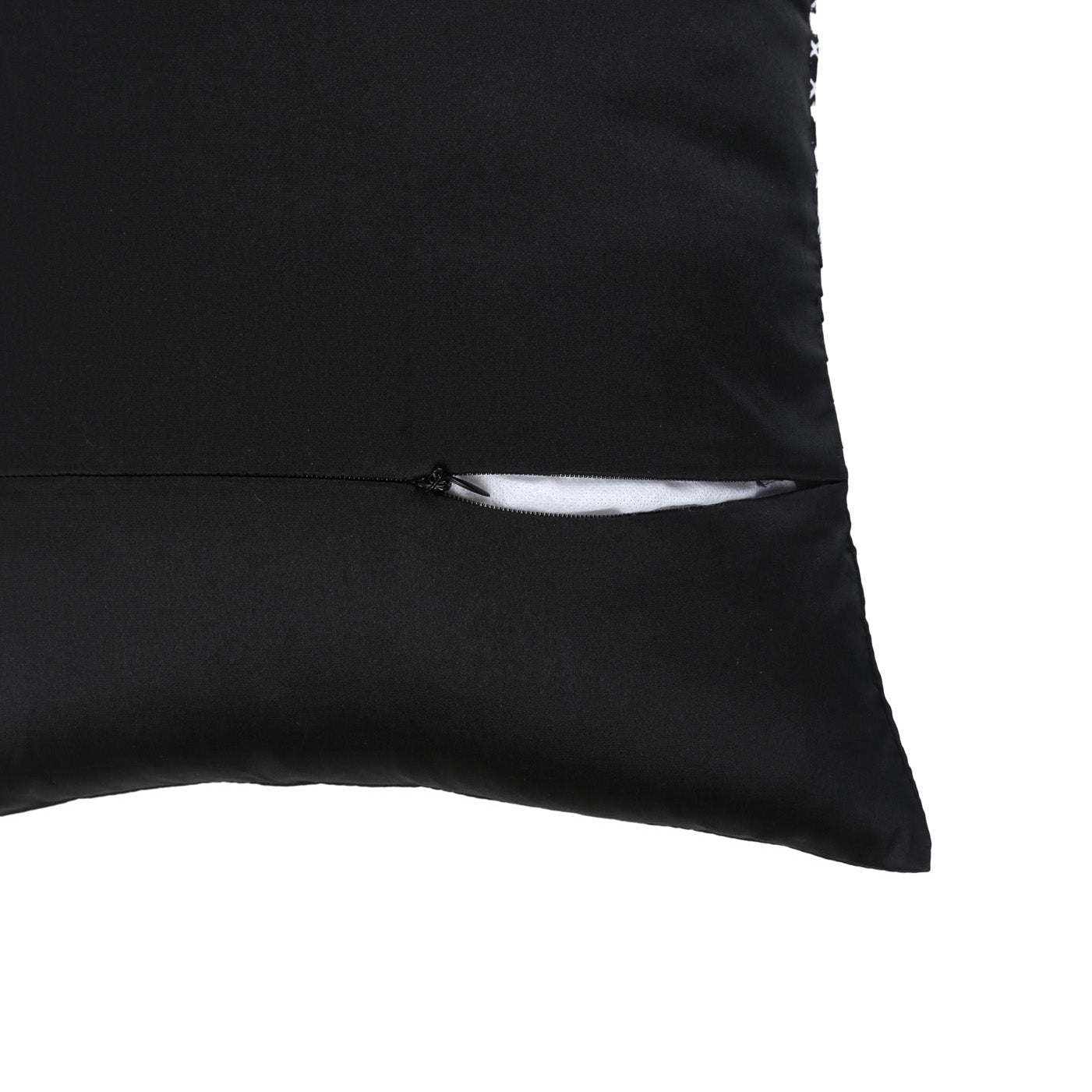 Black Pleated Cushion Cover, Black Pleated Cushion with Contrast Monochrome Print, Concealed Zipper, Modern Throw Pillow (12"x18")