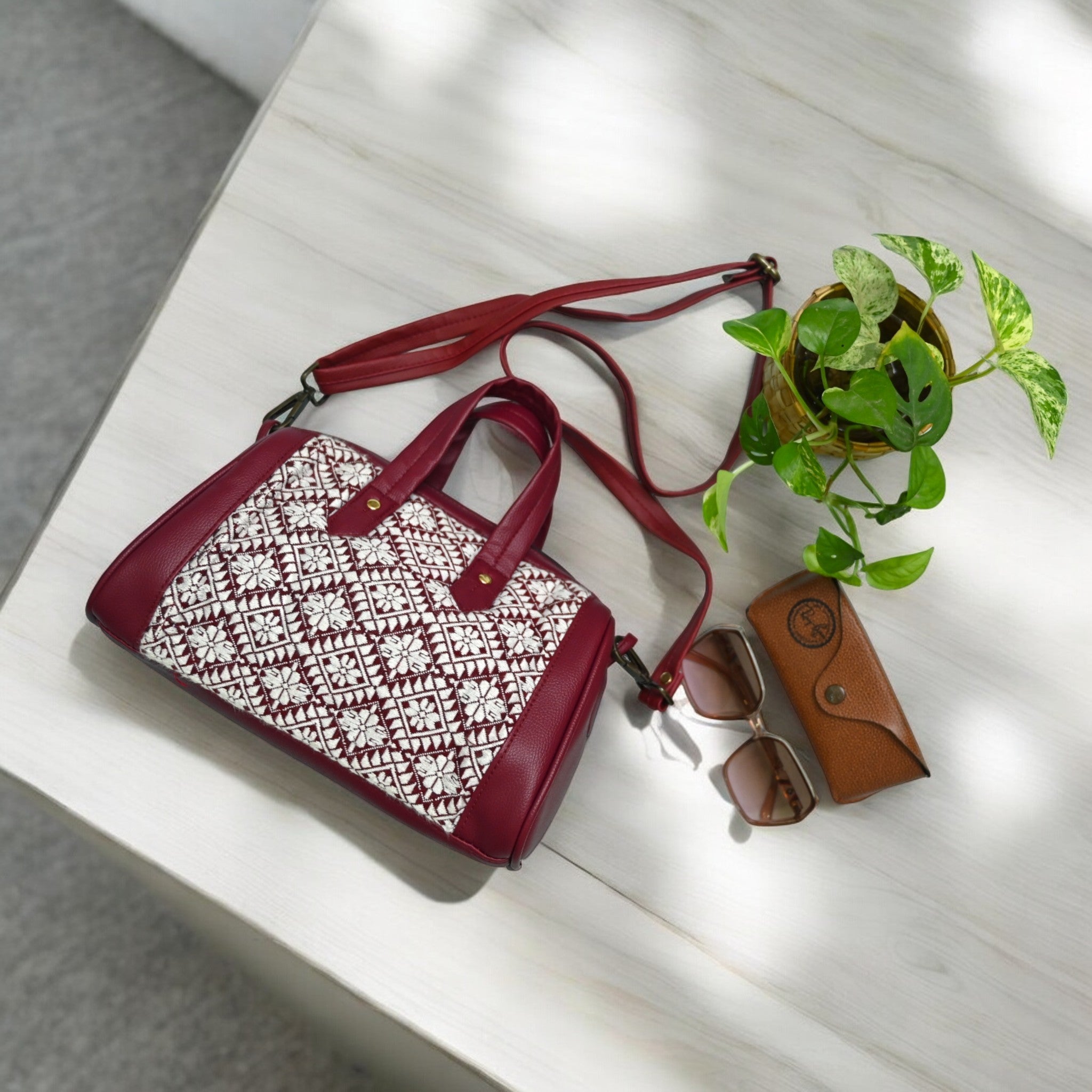 Premium Maroon & white motif Duffle