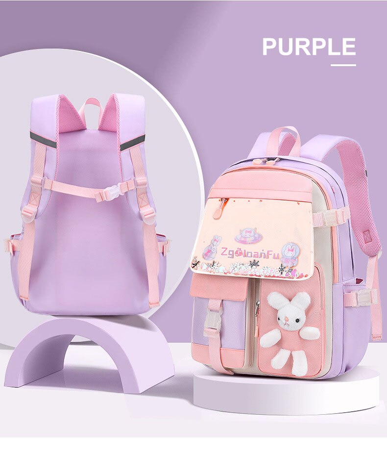 Cute Bunny Soft Toy Backpack for Small Primary School Kids with Multiple Zip Pockets and Anti-Theft Pocket