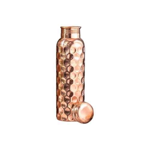 Pure Copper Water Bottle with Hammered Shine Finish | 1L Bottle for Office, Yoga & Gym