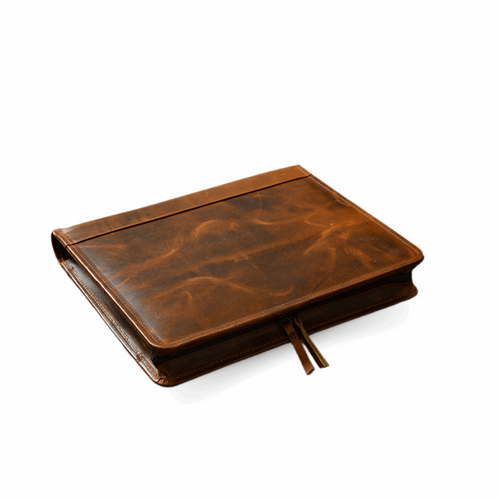 Cognacfarbener Padfolio-Organizer aus genarbtem Leder mit großer Innentasche für iMac/Book/Tab