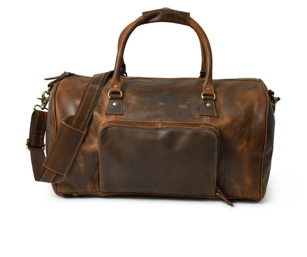 Top Grain Leather Duffel Bag for Men with Multiple Pockets | Paris Weekender with Shoe Compartment, Detachable & Adjustable Shoulder Strap