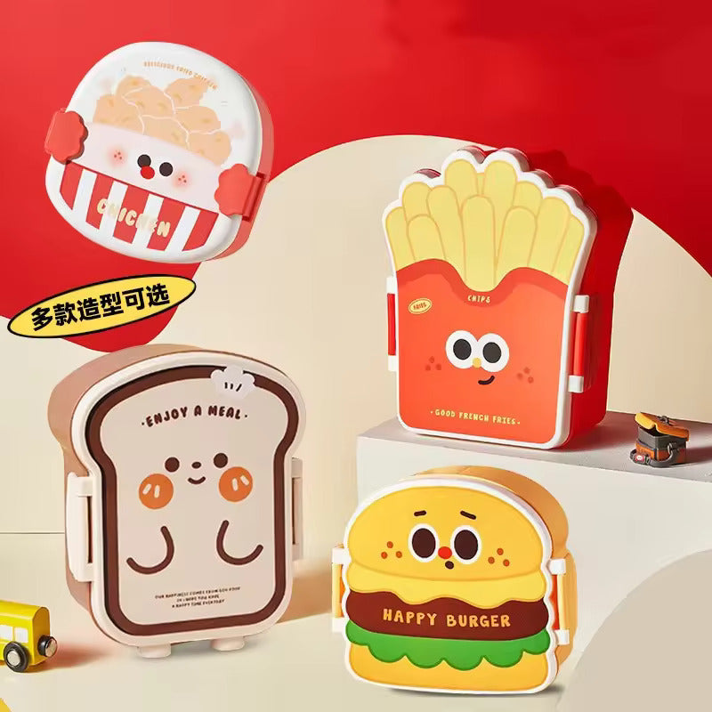 Cute Fast Food Design Plastic Lunch Box for Kids with Spoon and Fork (Bread)