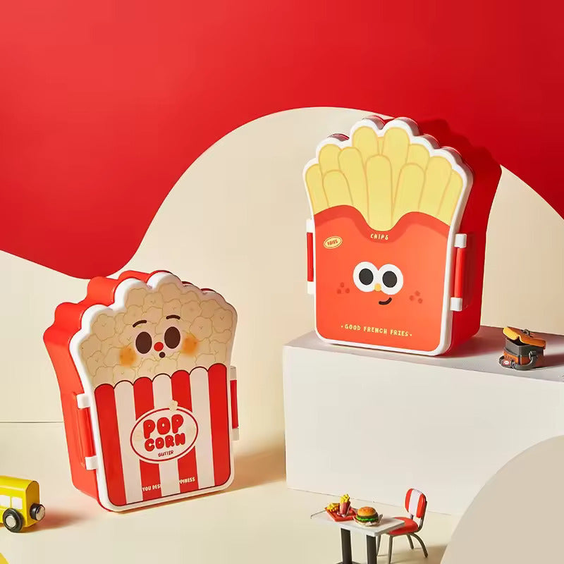 Cute Fast Food Design Plastic Lunch Box for Kids with Spoon and Fork (Popcorn)