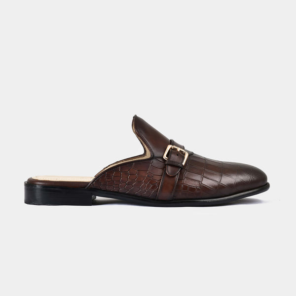 Brown Single Buckle Leather Mules