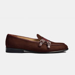 Pair of Arno Loafers in brown suede with double monk straps.