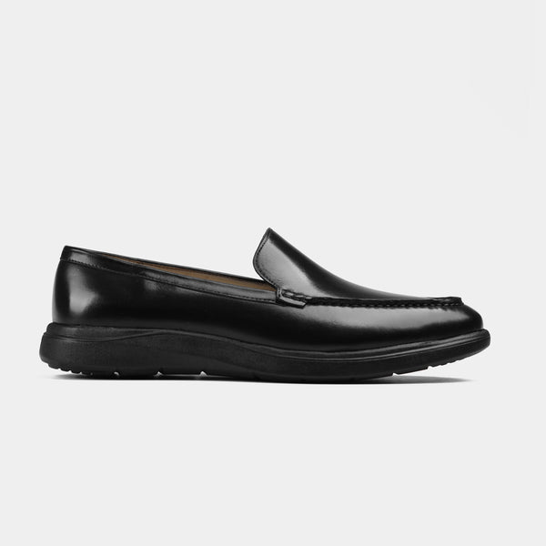 Black Burnished Leather Slip-Ons | Aero-Flex