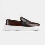 Saul Brown Leather Sneakers with a modern, chunky white sole. Stylish and versatile footwear for men.