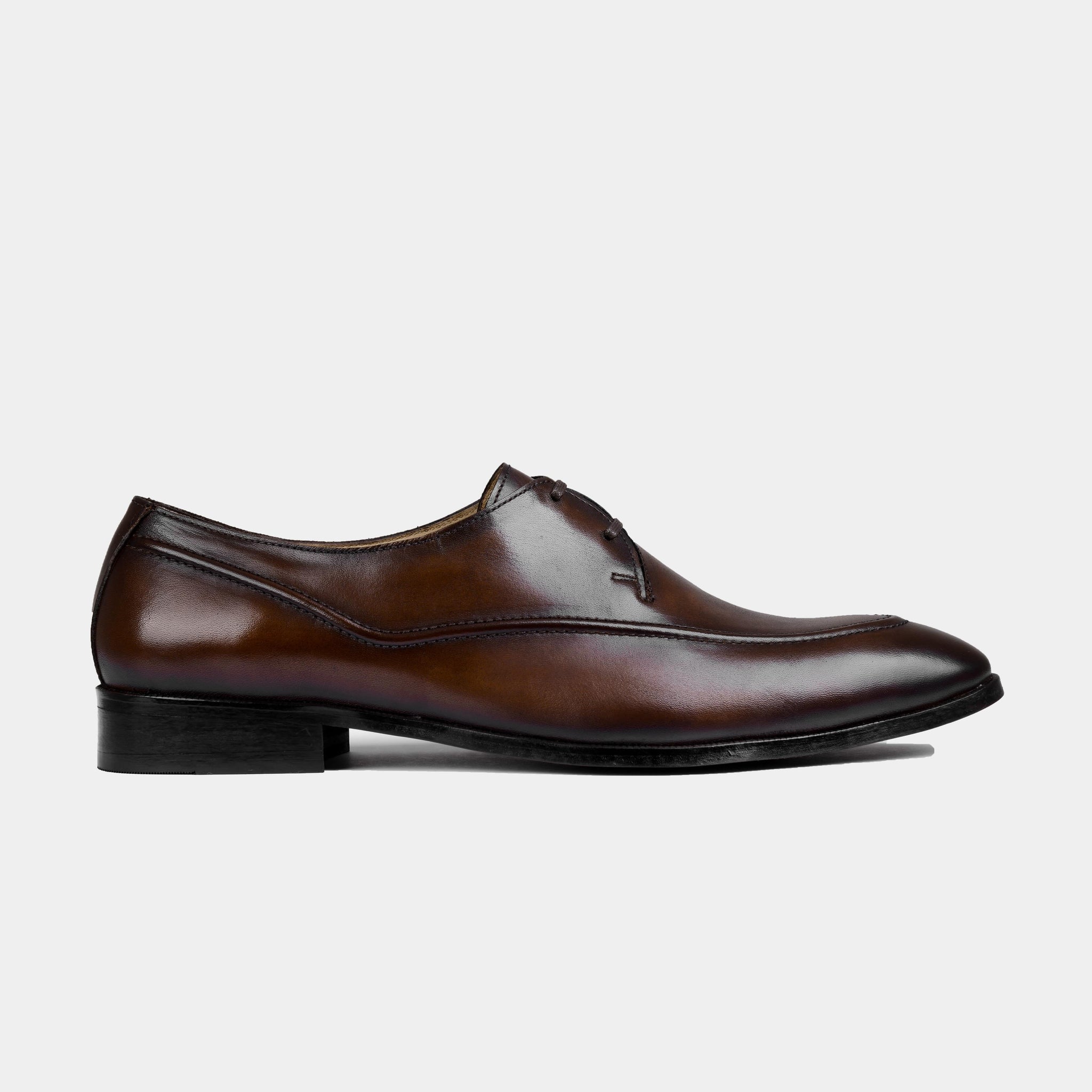 Side view of Marcos Brown Lace Ups, stylish brown leather dress shoes for men.