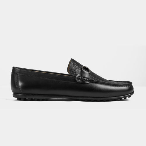 Matias Black Leather Driving Loafers