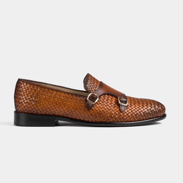 Ciro Weaved | Tan Leather Monk Straps