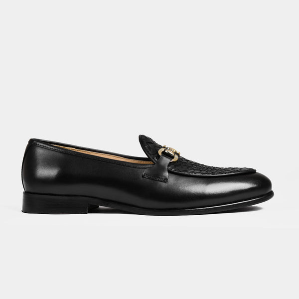 Santiago Weaved Black Leather Loafers