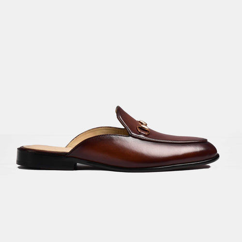 Arno | Brown Formal Mules With Metal Trim Leather Mules