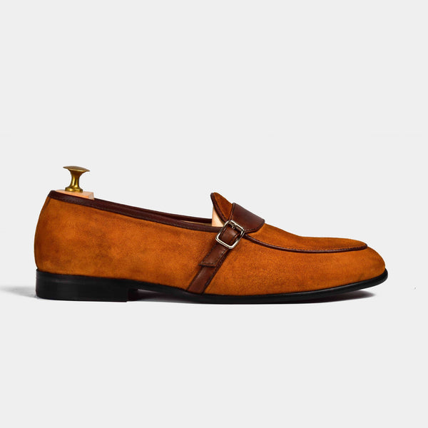 Arno Loafers | Tan Suede With Buckle Strap