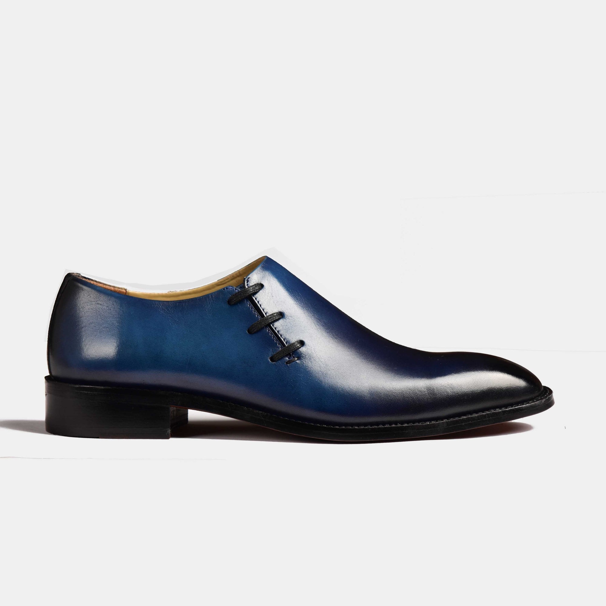 Stylish blue leather Oliver lace-up shoes with a side lace detail.