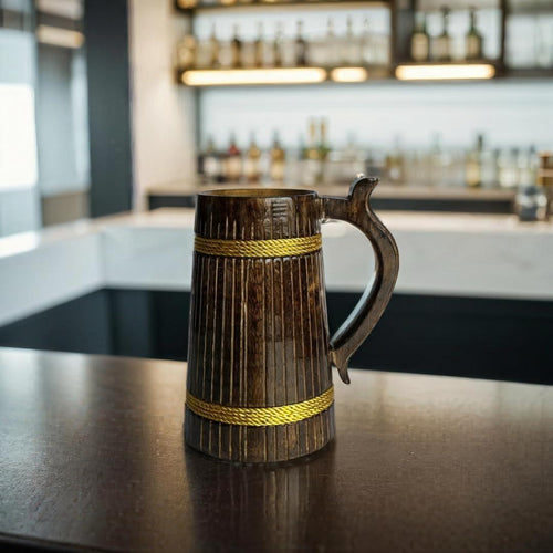 Wooden Beer Mug with Barrel-Shaped Design & Ergonomic Handle | Handcrafted Eco-Friendly Mug for Craft Beers & Gifting - 500ml