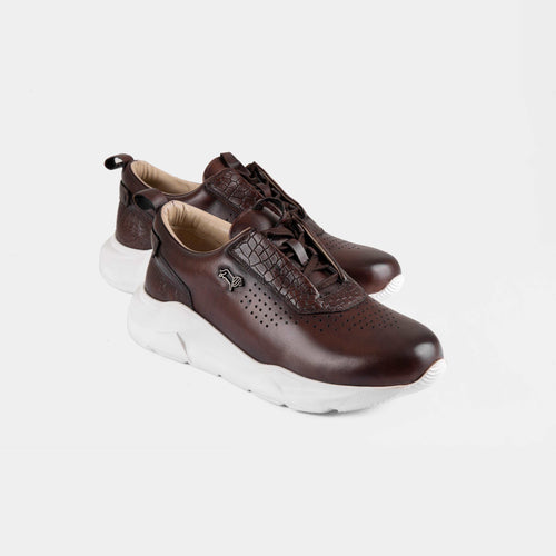 Arine Brown Leather Sneakers for Men | Brown Lace-Up Sneakers