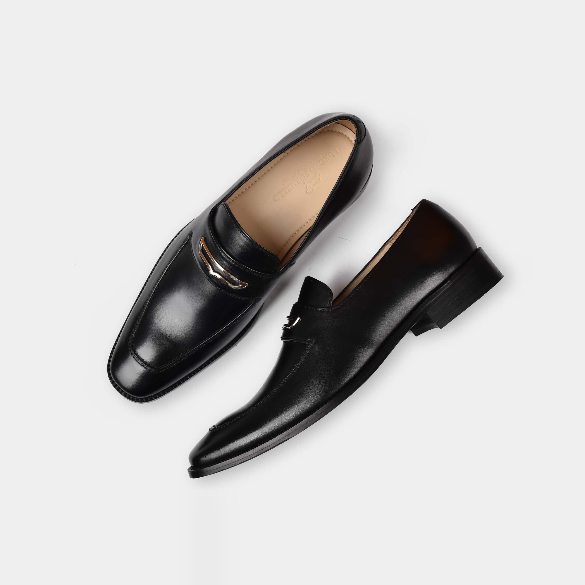 Pair of black leather Jack Black Penny Loafers with a stylish metal trim accent on the strap.