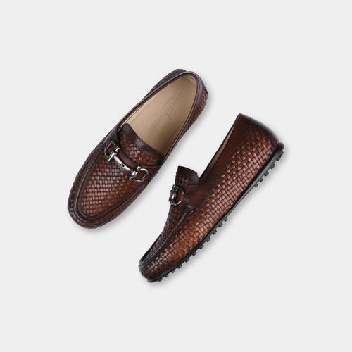 Lucio Weaved Brown Leather Driving Loafers