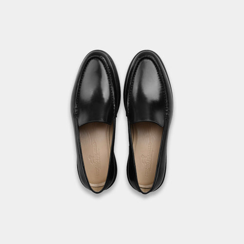 Black Burnished Leather Slip-Ons | Aero-Flex