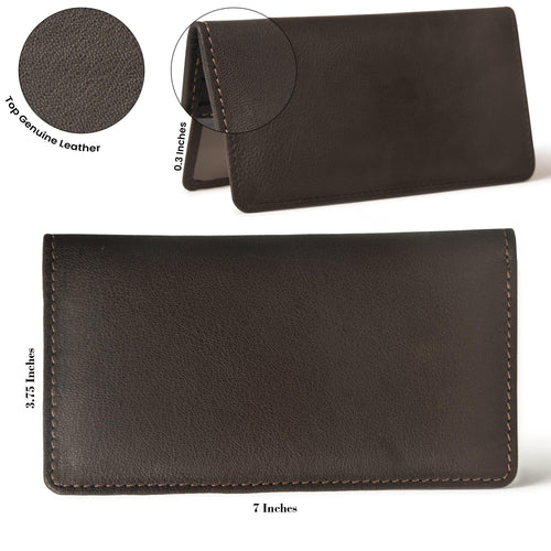 Men's Bifold Genuine Leather Long Wallet for Checkbook, Cards and Cash Holder