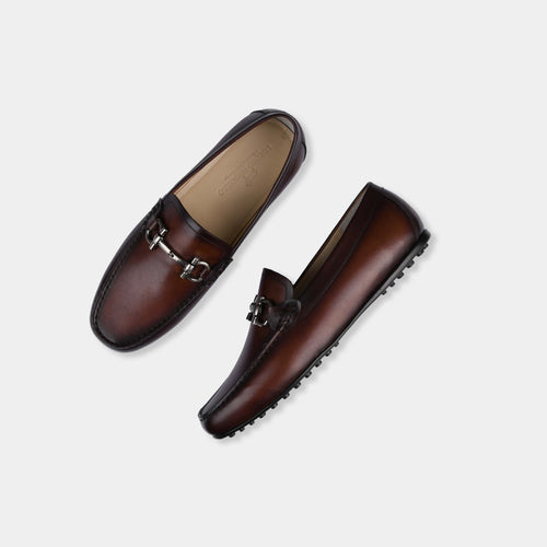 Helio Brown Leather Driving Loafers