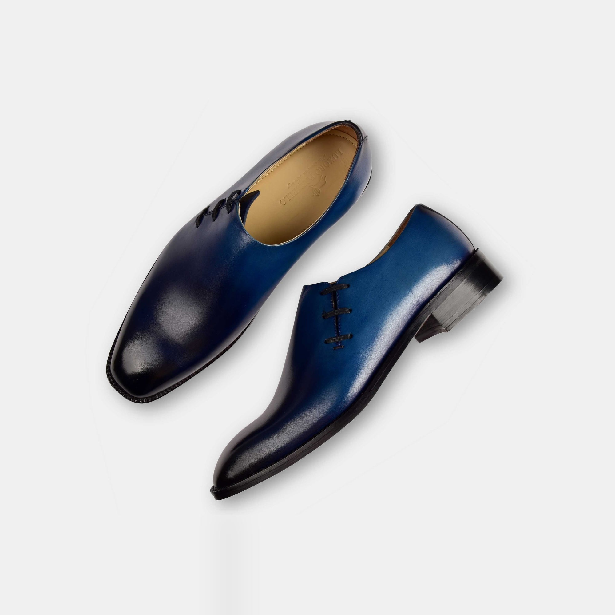 Pair of Oliver Blue Side Laceup Leather Laceups, a stylish men's dress shoe in a rich blue leather with side lacing detail.