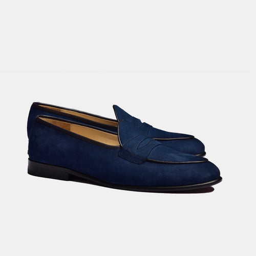 Arno Loafers | Blue Suede With Grand Penny