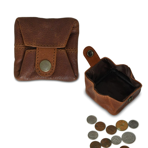 Stylish Premium Leather Cognac Coin Purse for Men and Women