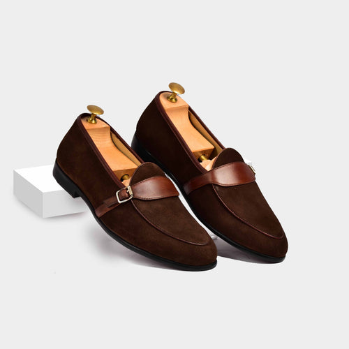 Arno Loafers | Brown Suede With Buckle Strap