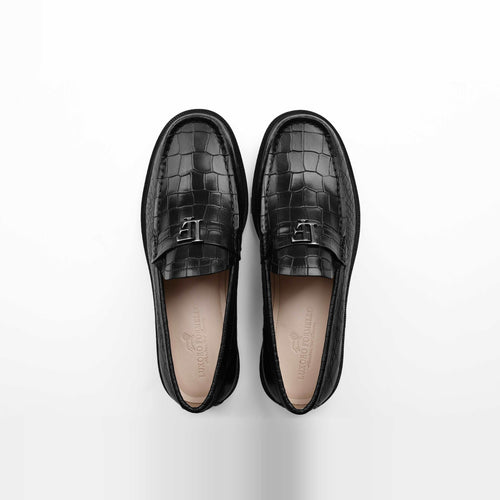 Black Croc Leather Loafers | Solesculpt Lite