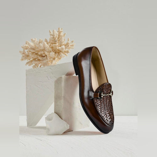 Santiago Weaved Brown Leather Loafers