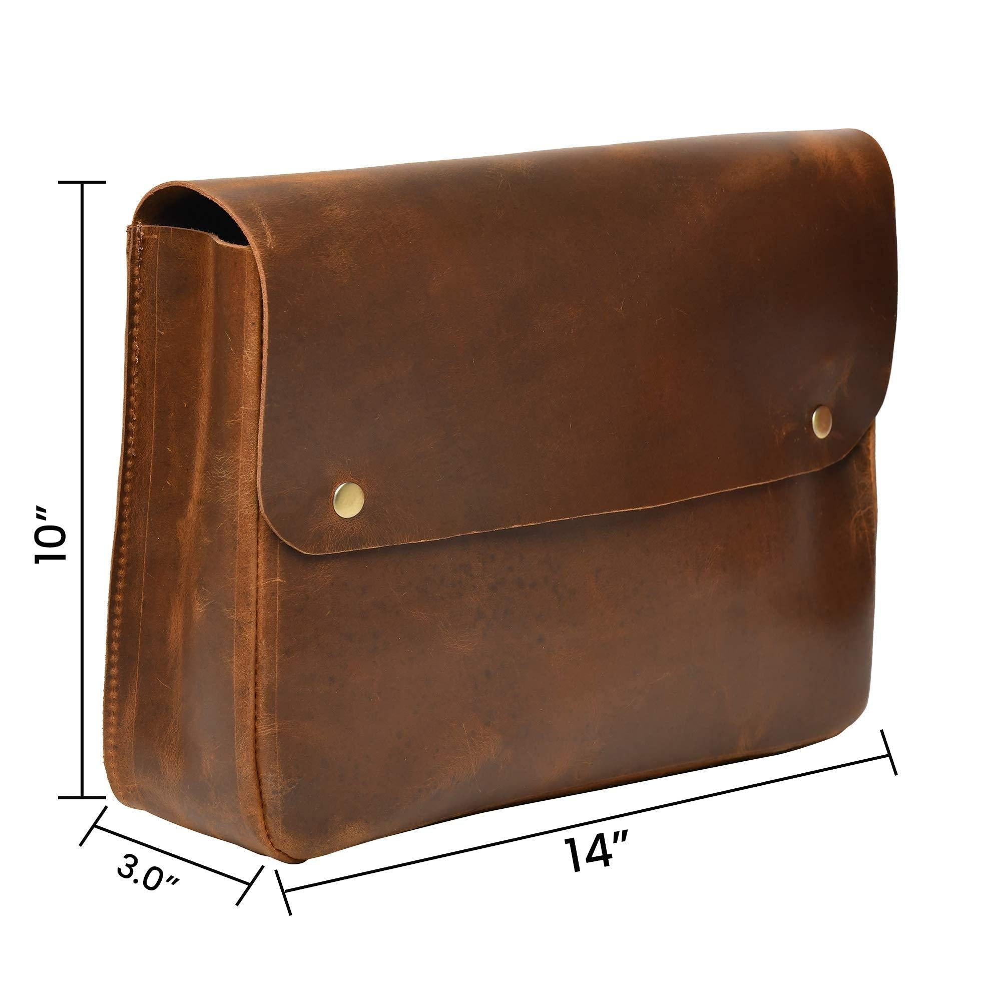 Stylish brown leather portfolio for documents and a MacBook. Perfect for professionals on-the-go.