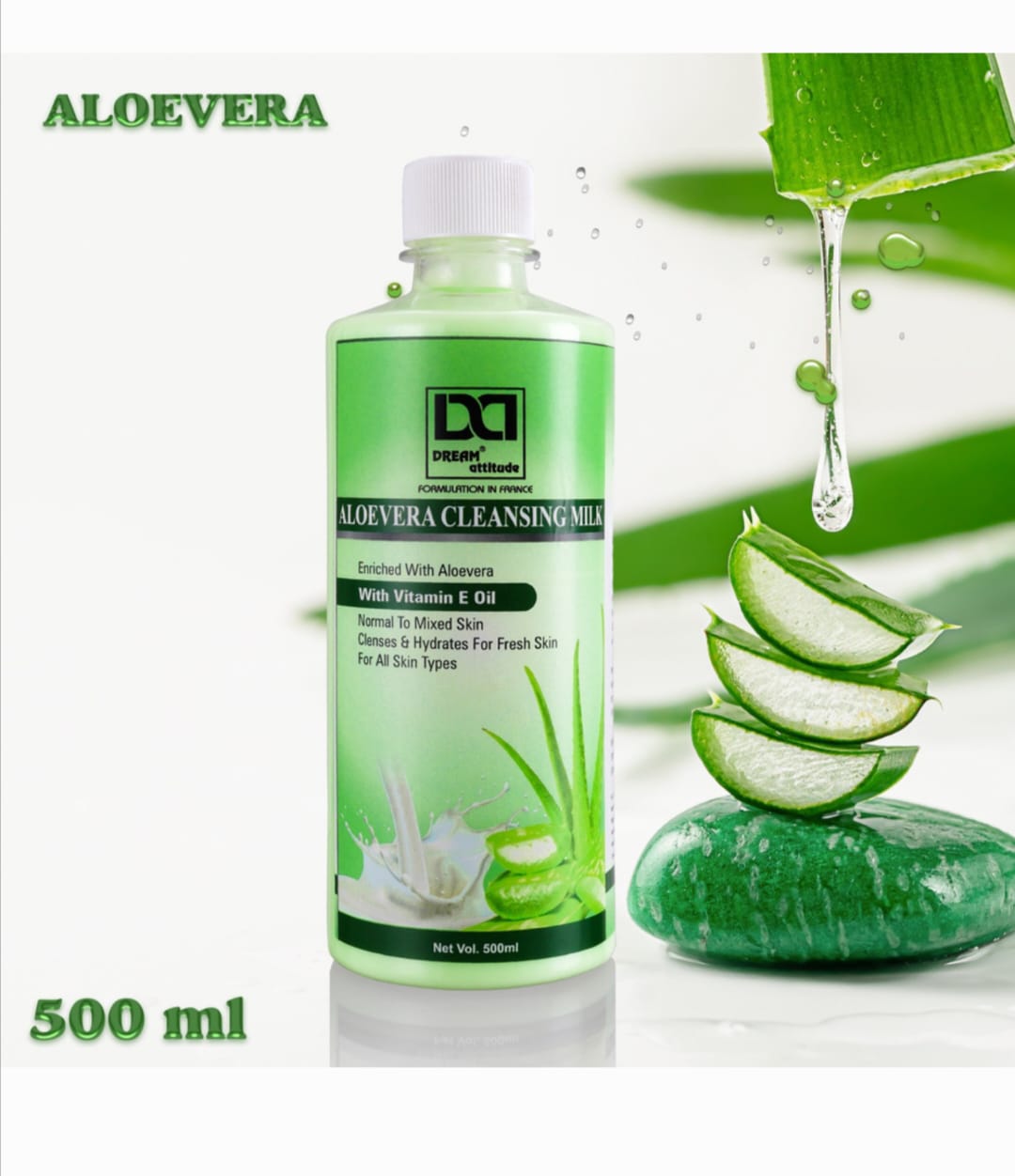 Aloe Vera Cleansing Milk, Soothing and Hydrating Formula, Gently Removes Impurities and Makeup, Suitable for All Skin Types, Premium Quality (500ml)