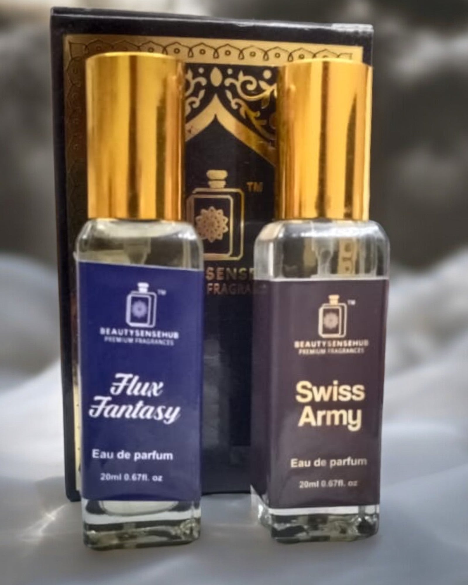 Flux Fantasy & Swiss Army Combo Perfume Spray, Long-lasting Fragrance, Pack of 2, Sophisticated Scent for Men & Women, Premium Attar-style Perfume, Authentic, Everyday Wear (20ml each)