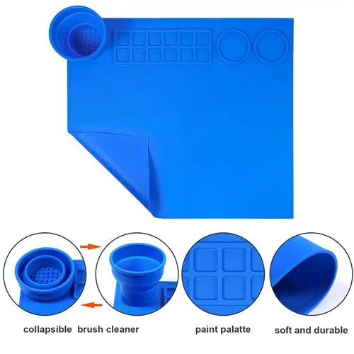 Silicone Painting Mat with Palette and Water Holder